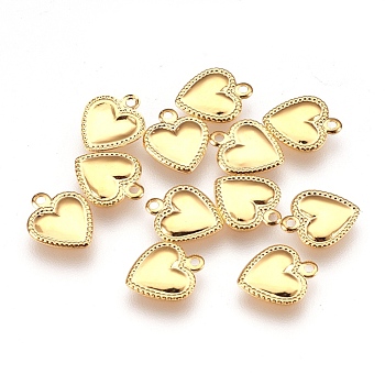 304 Stainless Steel Pendants, Heart, Real 18k Gold Plated, 10x8x0.5mm, Hole: 1mm