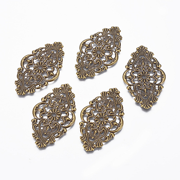 Iron Etched Metal Embellishments, Nickel Free, Antique Bronze, 55.5x31.5x1mm, Hole: 2.5mm