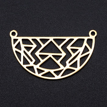 201 Stainless Steel Pendants, Filigree Joiners Findings, Laser Cut, Half Round with Geometric Figure, Golden, 18x31x1mm, Hole: 1.4mm