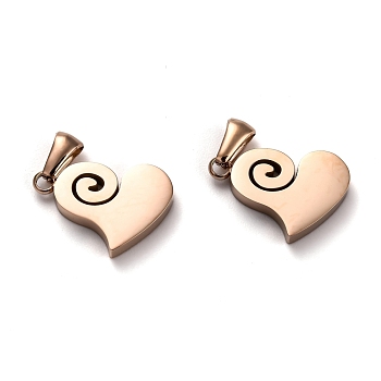 Ion Plating(IP) 304 Stainless Steel Pendants, Manual Polishing, Heart, Rose Gold, 20x14x3.5mm, Hole: 6x2.5mm