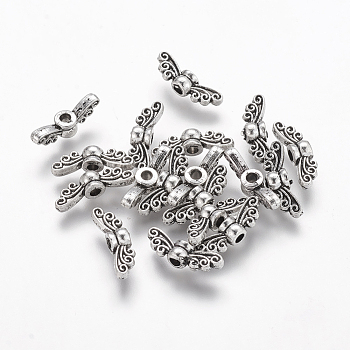 Tibetan Style Alloy Fairy Wing Beads, Cadmium Free & Lead Free, Antique Silver, 4x14x4mm, Hole: 1.5mm, about 2380pcs/1000g