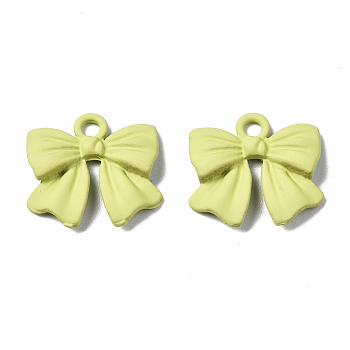 Spray Painted Alloy Pendants, Cadmium Free & Nickel Free & Lead Free, Bowknot, Yellow Green, 16x16.5x3mm, Hole: 2mm
