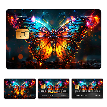 Plastic Waterproof Card Stickers, Self-adhesion Card Skin for Bank Card Decor, Rectangle, Butterfly, 140x190mm