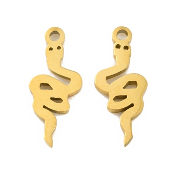 Ion Plating(IP) 304 Stainless Steel Charms, Laser Cut, Snake Charm, Real 18K Gold Plated, 15x6.5x1mm, Hole: 1.2mm