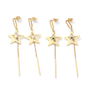 Ion Plating(IP) 304 Stainless Steel Stud Earrings, with White Shell and Acrylic, Star with Lucky Star, Golden, Mixed Color, 78.5mm, Pin: 0.8mm