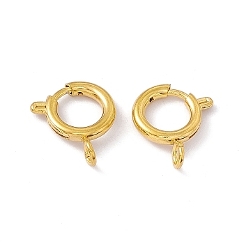 Vacuum Plating 201 Stainless Steel Spring Ring Clasps, Real 18K Gold Plated, 10x2mm, Hole: 2.5mm
