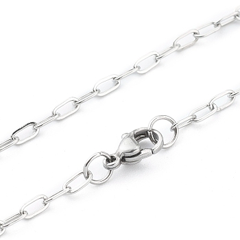 304 Stainless Steel Paperclip Chain, Drawn Elongated Cable Chain Necklaces, with Lobster Claw Clasps, Stainless Steel Color, 16 inch(40.5cm)