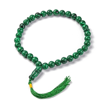 Synthetic Malachite Beads Stretch Bracelets, with Tassels, 15-3/8 inch(39cm)