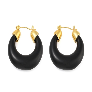 Brass Enamel Oval Hoop Earrings, Real 18K Gold Plated, 35.5x25.5x9mm