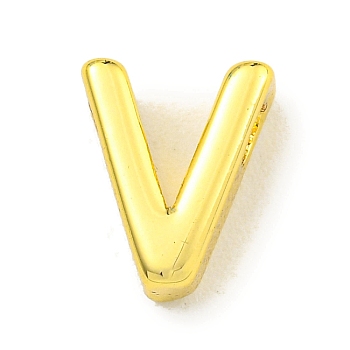 Brass Beads, for Personalized Name Necklace Making, Real 18K Gold Plated, Letter V, 8x6.8x3mm, Hole: 1.8x1mm