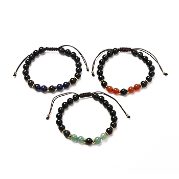 Natural Mixed Stone Braided Bead Bracelets Set for Girl Women, Inner Diameter: 2-1/8~3-5/8 inch(5.5~9.1cm), 3pcs/set