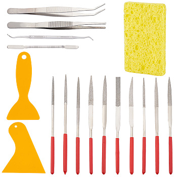 Elite Mosaic Tile Setting Tools Kits, including Alloy Diamond Needle Files, Wood Pulp Cotton Sponge, Plastic Scraper, Nail Dirt Spoon, Tweezers, Mixed Color