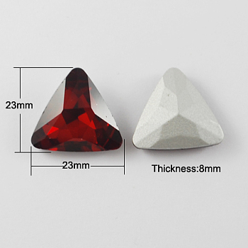 Glass Pointed Back Rhinestone, Back Plated, Faceted, Triangle, Dark Red, 23x23x8mm