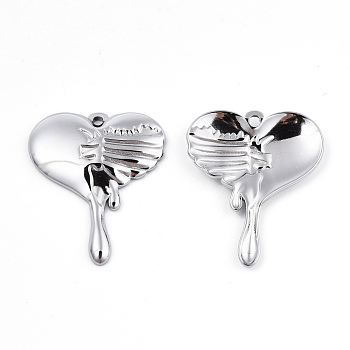 201 Stainless Steel Pendants, Melting Heart, Stainless Steel Color, 30x24.5x3mm, Hole: 1.6mm