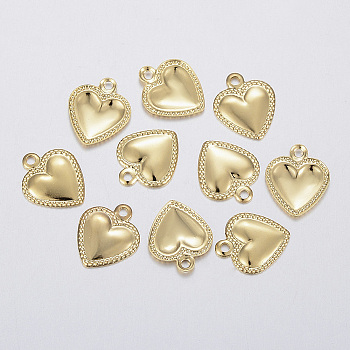 304 Stainless Steel Charms, Puffed Heart, Real 18k Gold Plated, 10x8x0.8mm, Hole: 1mm