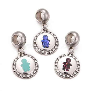 Mixed Color Flat Round 304 Stainless Steel Dangle Charms
