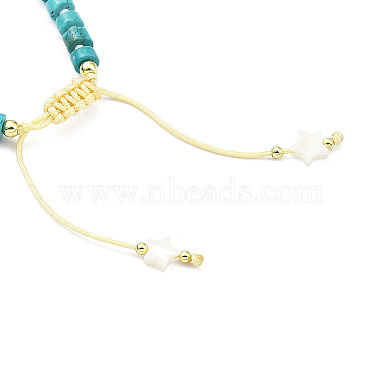 Adjustable Synthetic Turquoise & Natural Shell & Brass Braided Beaded Bracelet with Charms for Women(BJEW-O187-08)-3