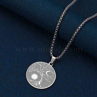 Colliers en acier inoxydable avec pendentif rond et plat en forme de boîte et arbre de vie viking lune soleil(PW-WG93B99-01)-2