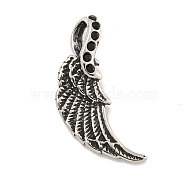 316 Surgical Stainless Steel Pendants, with Rhinestone, Wing Charm, Antique Silver, 28.5x16x6mm, Hole: 3.5x5.5mm(STAS-E212-54AS)