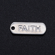 201 Stainless Steel Pendants, Inspirational Message Pendants, Oval with Word FAITH, Stainless Steel Color, 16x6x1mm, Hole: 1.2mm(STAS-S105-T789)