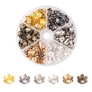 300Pcs 6 Colors 6-Petal Iron Bead Caps, Flower, Mixed Color, 10x6.2mm, Hole: 1.6mm, 50pcs/color(IFIN-CJ0001-67)