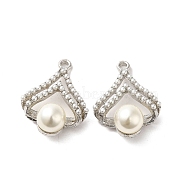 Alloy Pendants, with ABS Imitation Pearl, Leaf, Platinum, 23.5x18.5x9.5mm, Hole: 1.5mm(FIND-B032-04P)