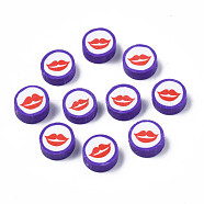 Handmade Polymer Clay Beads, Flat Round with Mouth, Slate Blue, 9.5~10x4~4.5mm, Hole: 1.6mm(CLAY-N011-44A-03)