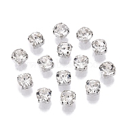 Sew on Rhinestone, Glass Rhinestone, Montee Beads, with Brass Prong Settings, Garments Accessories, Flat Round, Platinum, 4.3x4mm, about 1440pcs/bag(KK-S324-02B)