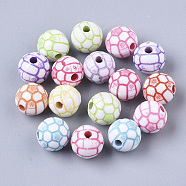Craft Style Acrylic Beads, FootBall/Soccer Balll, Mixed Color, 9.5x9mm, Hole: 2mm, about 1190pcs/500g(MACR-S299-019)