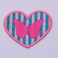 Computerized Embroidery Cloth Iron on/Sew on Patches, Costume Accessories, Appliques, Heart with Butterfly, Colorful, 42x53x1mm(DIY-TAC0007-77)