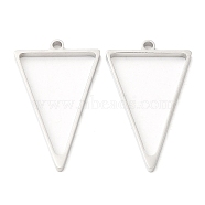 304 Stainless Steel Open Back Bezel Triangle Pendants, For DIY UV Resin, Epoxy Resin, Pressed Flower Jewelry, Stainless Steel Color, 37x23x3mm, Hole: 2.2mm, Inner Diameter: 29.5x20mm(STAS-Z040-10P)