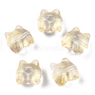 Transparent Spray Painted Glass Beads, with Glitter Powder, Bear, Goldenrod, 13x13x9mm, Hole: 1.2mm(GLAA-N035-034-D01)