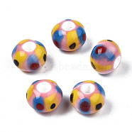 Handmade Porcelain European Beads, Large Hole Beads, No Metal Core, Rondelle, Pink, 12.5x9.5mm, Hole: 4mm(PORC-S504-004)