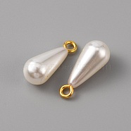 ABS Plastic Imitation Pearl Pendants, with Alloy Loops, Teardrop, Golden, 19x7.5mm, Hole: 2mm(KY-WH0045-25B-G)