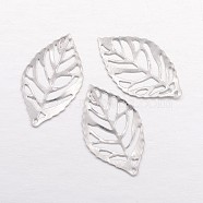 Iron Filigree Pendants, Leaf, Platinum, 23x13x1mm, Hole: 0.5mm(X-IFIN-E742-01P)