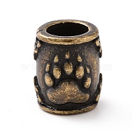 304 Stainless Steel European Beads, Large Hole Beads, Column with Bear Paw Print, Antique Bronze, 12.5x10mm, Hole: 6mm(STAS-M301-09AB)