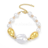 Rack Plating Brass Beaded Bracelets, with ABS Imitation Pearl Beads, Cadmium Free & Lead Free, Long-Lasting Plated, Real 18K Gold Plated, Peanut, 7.48 inch(19cm)(BJEW-P341-07A-G)