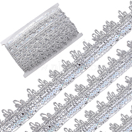 Sparkle Metallic Sequin Lace Trim, Single Edge with Waved Trimming, Silver, 1-1/4 inch(31mm), about 14.22 Yards(13m)/Card(OCOR-WH0073-04C)