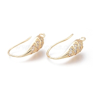 Brass Earring Hooks, Long-Lasting Plated, with Micro Pave Clear Cubic Zirconia and Horizontal Loop, Real 14K Gold Plated, 19.5mm, Hole: 2mm, 21 Gauge, Pin: 0.7mm(KK-H102-04G)