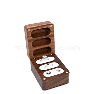 3-Slot Walnut Wood Jewelry Gift Box with Magnetic Cover, for Rings, Earrings Storage, Rectangle, White, 6.2x4.8x3.7cm(PW-WG50058-01)