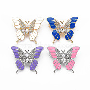 Butterfly Enamel Pin, Insect Crystal Rhinestone Brooch for Backpack Clothes, Nickel Free & Lead Free, Mixed Color, 28x34x9mm, Pin: 0.8mm(JEWB-N007-024-FF)