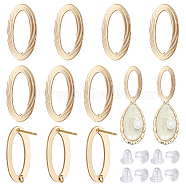 12Pcs Brass Hollow Out Oval Stud Earring Findings, with Vertical Loops, Nickel Free, with 30Pcs Plastic Ear Nuts, Real 18K Gold Plated, 25x13.5mm, Hole: 2mm, Pin: 0.7mm(KK-BC0011-01)