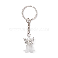 Angel Acrylic & Alloy Pendant Keychain, with Iron Split Key Rings, White, 7.8cm(KEYC-JKC00597-04)