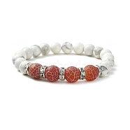 Natural Howlite & Dyed Crackle Agate Round Beaded Stretch Bracelets, Inner Diameter: 2-1/8 inch(5.5cm)(BJEW-TA00419)