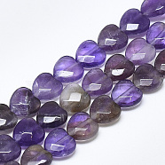 Natural Amethyst Beads Strands, Faceted, Heart, 10x10x5mm, Hole: 1.2mm, about 20pcs/strand, 7.4 inch(G-S357-E01-20)