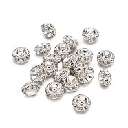 Brass Rhinestone Beads, Flat Round, Crystal Rhinestone, Silver Color Plated, 11mm, Hole: 1mm, 20pcs/set(RB-TA0001-02B)