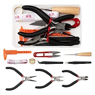 Jewelry Making Tool Sets, Including Carbon Steel Pliers, Brass Rings, Tweezers, Awl, Tape Measure, Vernier Caliper and Scissors, Mixed Color, 10pcs/set(TOOL-LS0001-06)