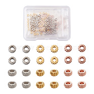 Brass Spacer Beads, Long-lasting Plated, Fancy Cut, Flat Round, Mixed Color, 4x2mm, Hole: 1.8mm, 3 colors, 50pcs/color, 150pcs/box(KK-TA0007-88)