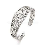 Hollow Out 304 Stainless Steel Flower Pattern Cuff Bangles, Stainless Steel Color, Inner Diameter: 2-1/4 inch(5.6cm)(BJEW-G694-06P)