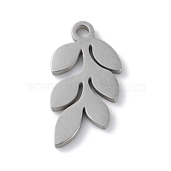 304 Stainless Steel Pendants, Laser Cut, Leaf, Stainless Steel Color, 14x7x1mm, Hole: 1.2mm(STAS-P338-06P)